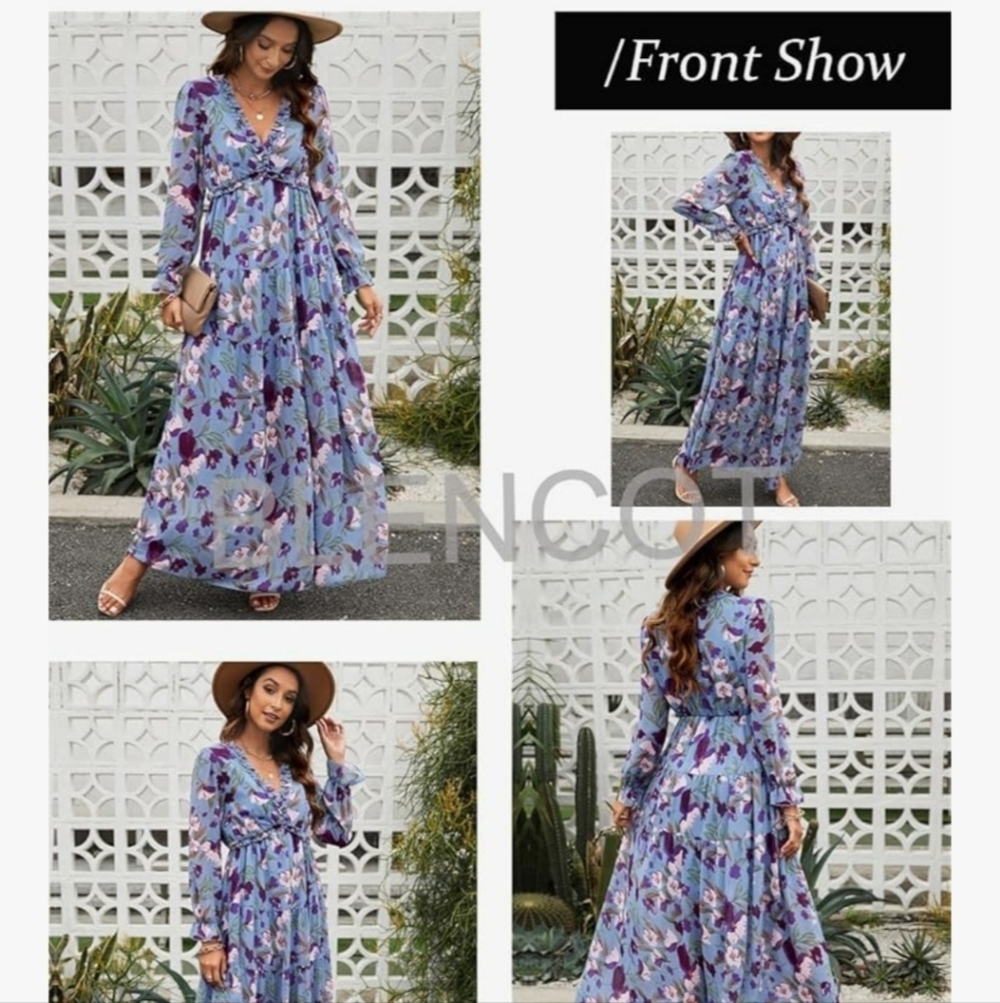 Floral Blue Maxi Dress - Picture 4 of 14